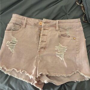 Refuge Light Pink Distressed Jean Shorts